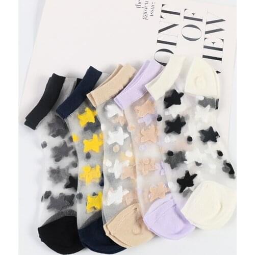 DONGAI 5 Pairs Stars Socks Transparent Glass Sock Art Sox Women High Quality Elastic Sheer Ankle Crystal Socks Fashion Harajuku