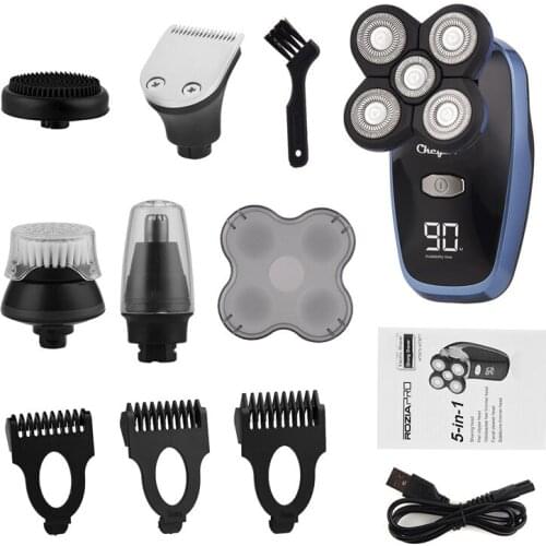 5 In 1 Electric Shaver USB Rechargeable Haircut 5D Floating Five Blade Razor Facial Cleansing Brush Waterproof Nose Hair Trimmer