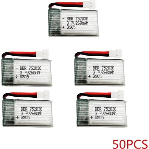 50pcs 3.7V 260mAh Drone Lipo Battery For RC H48 H8 Mini H8 RC Quadcopter Parts 751732 Upgrade Capacity Battery