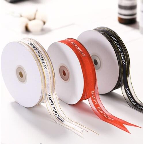 50yard*2.5CM Silk Ribbon Birthday Cake Box Packaging with Letters Ribbon Handmade DIY Gift Ribbon Flowers Bouquet Packing Ribbon