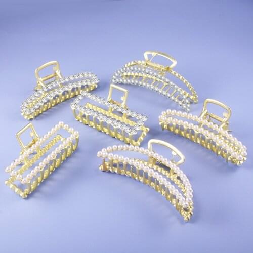 Pearl Crystal Large Metal Hairpin Fashion Charm Elegant Golden Hairpin Hair Accessories Headwear Woman