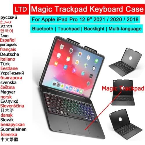 Bluetooth Keyboard Case For iPad Pro 12.9 inch 2020 2018 Touchpad Backlit Trackpad Russian Arabic Hebrew Thai Korean Keyboard