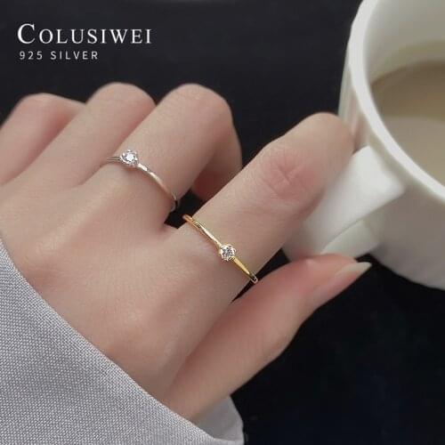 Colusiwei Simple Design 925 Sterling Silver Glittering Zircon Stackable Finger Ring for Women Korea Style Slim Ring Fine Jewelry