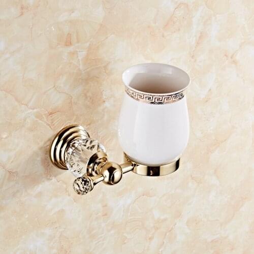 Toothbrush Cup Holder Tumbler Holder Bathroom Accessories Free Shipping Bathroom Gold Crystal Single Ceramic Cup Holder