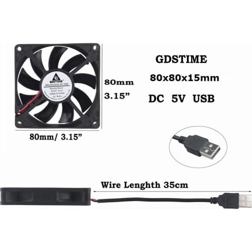 Gdstime 10 Pieces 80mm x 15mm DC 5V Cooling Fan 80x80x15mm Computer Case Brushless Cooler 8cm 8015 Silent Radiator USB Powered