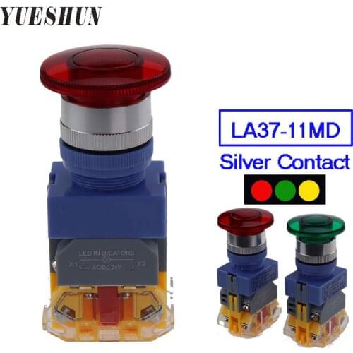 Mushroom 22mm illuminated push button switch 1NO 1NC Momentary self-locking light switches 12V 24v 220V lamp lay37 lay7 Y090