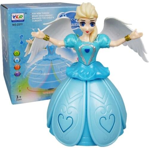 Disney Princess Toys Frozen Elsa Anna Doll With Wings Action Figure Rotating Dance Projection Light Music Model Dolls For Girl