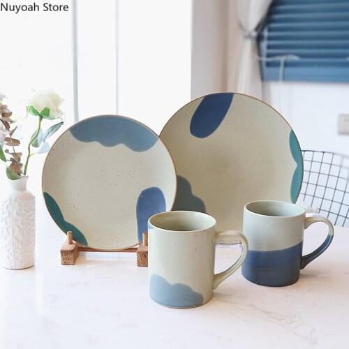 Creative Round Mug Ceramic Tableware Household Dinner Plate Western Dinner Plate 8.6 Inch Steak Plate Mug Living Room Decoration