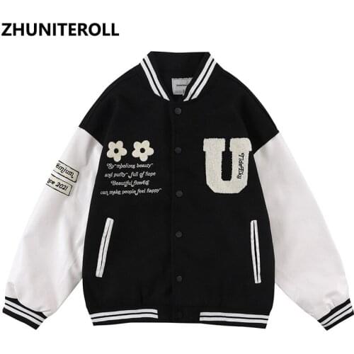 2021 Embroidery Letter Jacket Men Harajuku Patchwork Bomber Baseball Coats Streetwear High Street Couple Fashion Tops Clothing