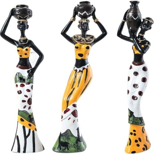 MagiDeal African Figures Sculpture Tribal Lady Figurine Statue Collectible Art for livingroom bedroom Decor 3-Set Yellow/Green