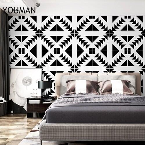 Minimalism Nordic Black White Plaid Wall papers home decor Ins Geometric Ceiling Roof Wallpaper for Living Room Background Walls