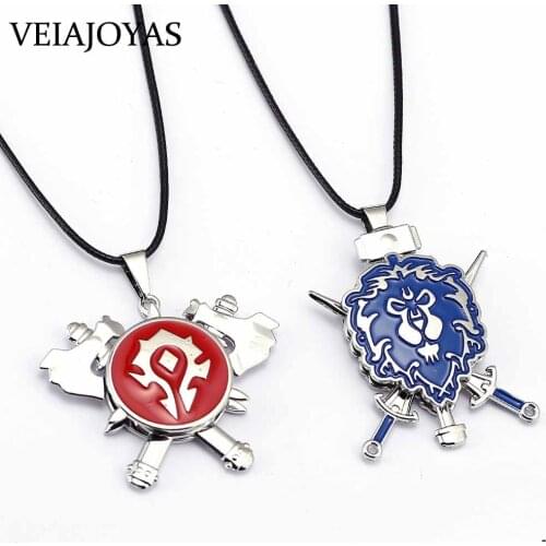 Fashion Punk Rotatable Women Men Game Pendant Necklace WOW Warcraft Horde Alliance Logo Chain Necklace Creative Charm Jewelry