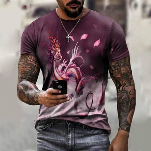 Mens Dragon Short Sleeve T-Shirt Sports Breathable Summer T-Shirt Polyester Material