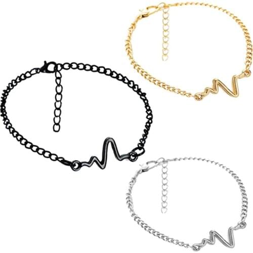 BLUELANS Korean Ecg Heart Lightning Chain Bracelet silver/black/gold Bracelets for men women Couple Fashion Jewelry Gift