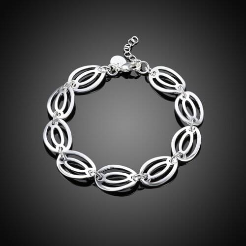 Top Quality Fashion Women Silver Bracelets Bangles Jewelry Hollow Out Geometric Brand Men Bracelet