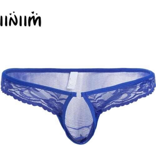 Iiniim Brand Men Lingerie Lace Mesh Briefs Bikini Sissy Open Penis Semi See-through Underwear Underpants with Elastic Penis Hole