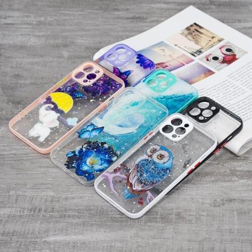 Soft Bumper Hard Acrylic Glitter Starry Sky Clear Shockproof Phone Case for Apple iPhone 12ProMax Phone Shell Cover