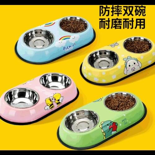 New Pet Stainless Steel Dog Bowl Double Bowl Dog Cat Food Bowl Cat Bowl Teddy Drinking Water Pet Products