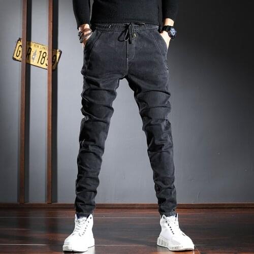 Fleece Casual Mens Jeans Winter Warm Pants Black Elastic Waist Slim Fit Denim Trousers