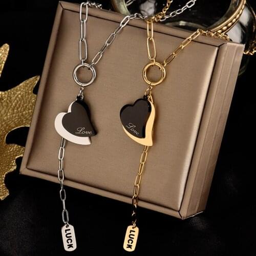 Colorfast 316L stainless steel necklace, two heart-shaped pendant tassels, exquisite luxury fashion womens gift jewelry