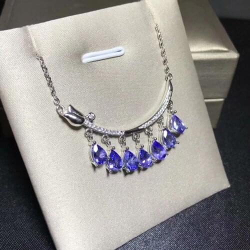 Natural blue tanzanite Pendant necklace S925 silver Natural gemstone necklace elegant Luxurious tulips girl party gift jewelery
