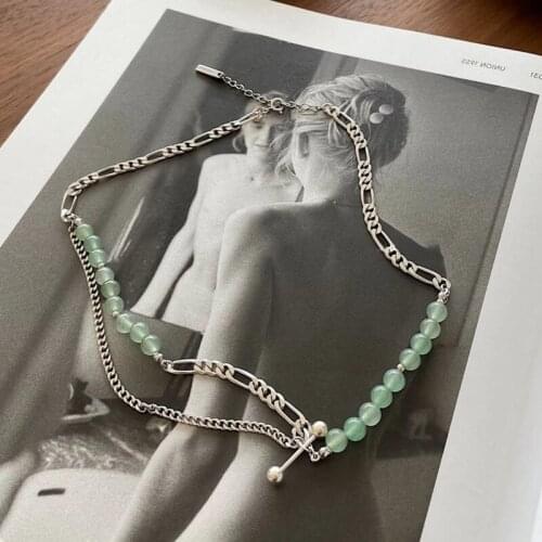 Origin Summer Boho Green Colour Asymmetry Beaded Necklace for Women Ladies Metal Chunky Chain Chokers Necklace Chic Accessories