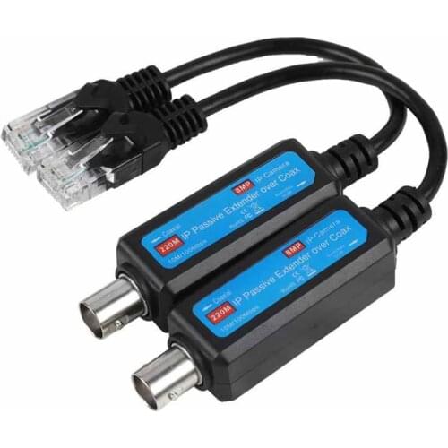 Safety Transmission Cables 1Pair 10/100Mbps 1CH Passive IP Coaxial Transmitter Receiver Extender for IP NVR Camera poe