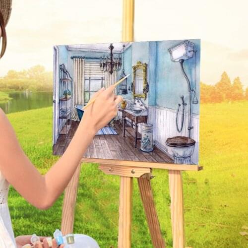 Landscape Bathroom DIY Painting By Numbers Complete Kit Acrylic Paints 50*70 Canvas Painting Loft Picture Wholesale