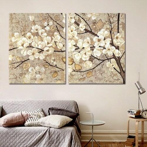 2 pieces of Modern Minimalist Canvas Print Painting Poster of flower and tree leaf art mural printing poster home Nordic decor