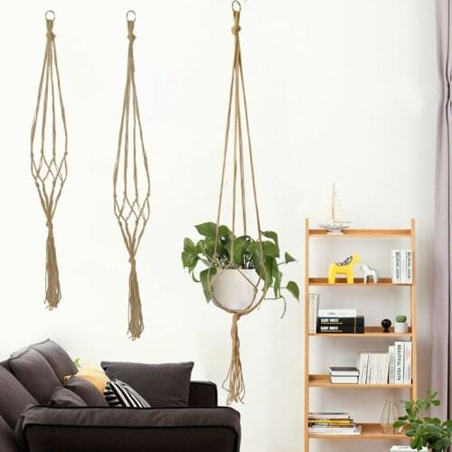 90-122cm Flower Pot Hanging Basket Handmade Macrame Knotted Hemp Rope Net Plant Hanger Tray For Wedding Home Garden Wall Decor