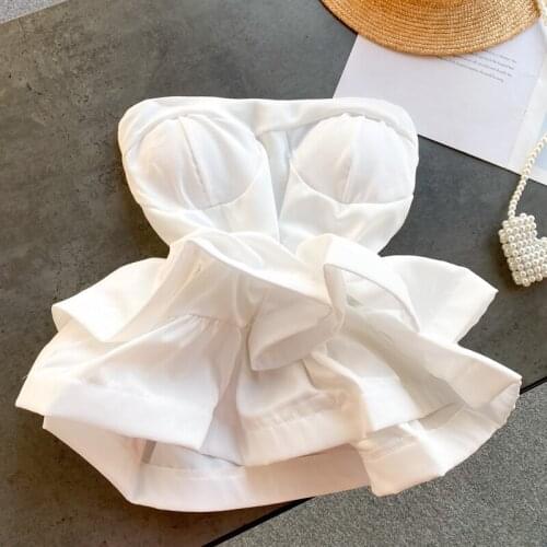 Sexy Ruffled Short Tube Top Women Stylish Double Ruffles Elastic Waist Strapless Tube Top TN1307