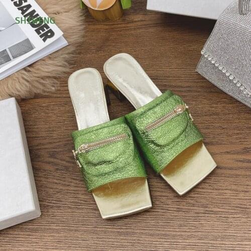 Slippers Heels Slipers Women Slides Low High 2021 Matte Rubber Basic Rome PU Hoof Shoes Womens Slippers Outdoor Low Heel