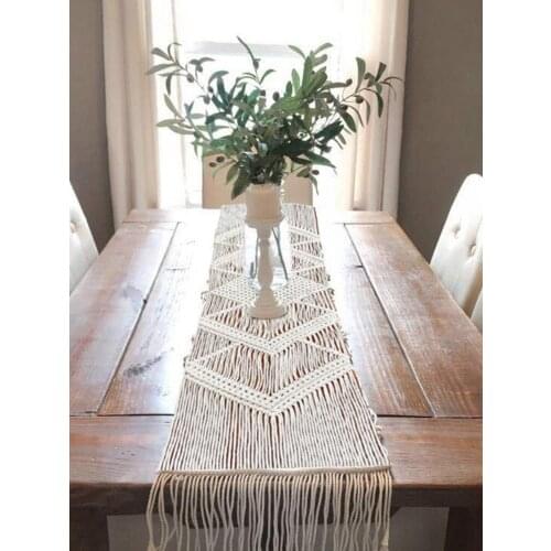 Hand Woven Macrame Table Runner Nordic Wedding Party Table Decoration Bohemian Bedding Blanket Ins Tapestry Home Office Ornament