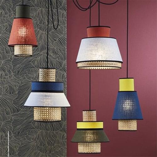 Modern fabric rattan bamboo pendant lights restaurant Japanese style bar bedroom living room aisle hanging lamps decor lighting