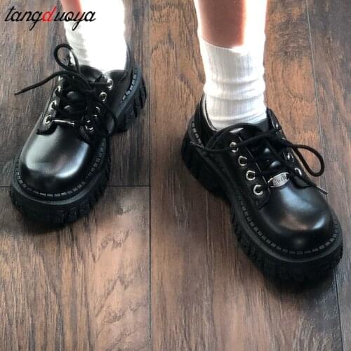 JK uniform shoes Small leather shoes female British girl Japanese wild black retro Mary Jane shoes lolita Platform shoes low hee