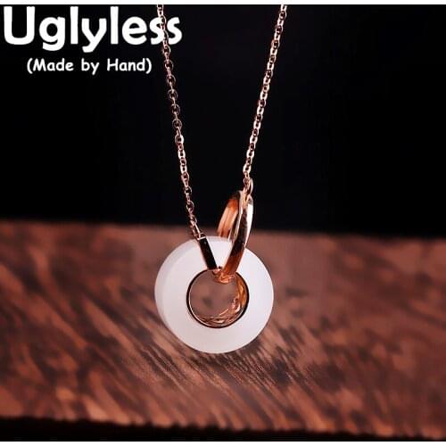 Uglyless 100% Real 18K Rose Gold AU750 Luxury Jewelry for Women Natural Jade Circles Pendants Necklaces + Chains Gemstones Jewel