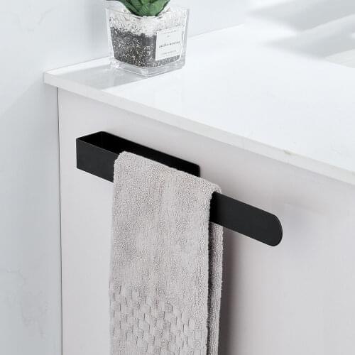 Stainless Steel Towel Storage Holder Punch Free Black Towel Rack Towel Hanger Bathroom Paper Holder