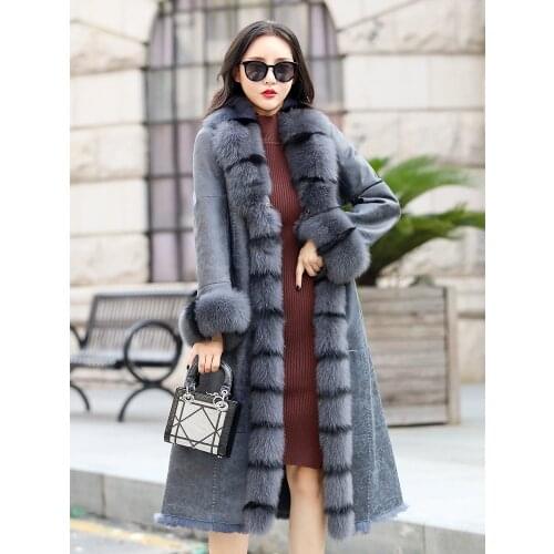 Genuine Luxury Rabbit Fur Coat Real Fox Fur Collar Female Jacket Slim Vintage Warm Jackets for Women 2020 Ropa Para Mujer Zjt595