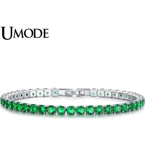 UMODE Fashion Green Zircon Box Chain Tennis Bracelets for Women Sky Royal Blue Clear CZ Crystal Charm Jewelry Gifts AUB0097B
