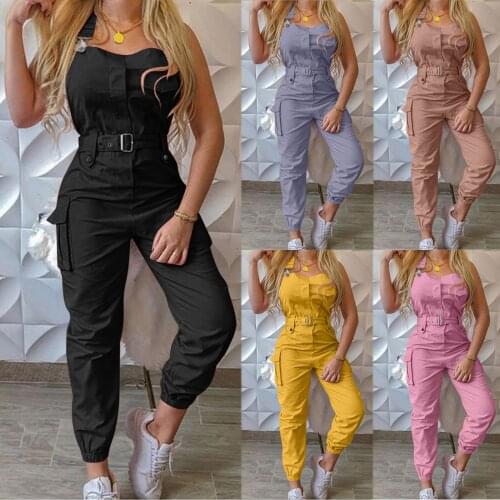 Womens Jumpsuit Adjustable Back Strap Pants Rompers Jumpsuits Casual Solid Color Pocket Design Loose Overalls combinaison femme