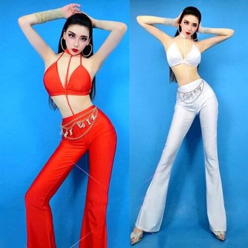 Nightclub Bar Women Singer Stage Performance Costume Gogo Dancer Ds Dj Clothing Sexy Bra Flare Pants Jazz Dancer Suit DNV15160