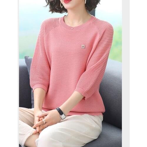 Half Sleeve Hollow Out Summer Knitted Pullover Tops Thin Casual O-neck Cool Pull Jumpers Women Fashion Top