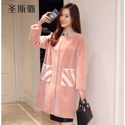 2019 faux fur coat Girls long 100% real wool clothing womens winter outerwear jackets coat