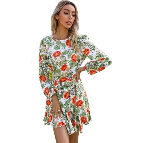 2021 Autumn Euramerican Printing O-Neck Long Sleeve B Mine Dresses Lace Dress Woman Bohemian Sexy Elegant Female Vestidos