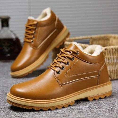 Winter Warm Men Boots PU Leather Plus fluff Men Snow Boots Handmade Waterproof Working Ankle Boots High Top Men Shoes