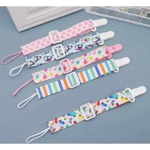 5 Styles 2.5cm Lovely Pacifier Clip Cartoon Print Adjustable Webbing Kids Pacifier Holder Lanyard Baby Accessory