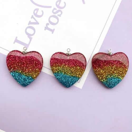 10pcs 27*27mm shiny heart charms resin charms necklace pendant keychain charms for DIY decoration