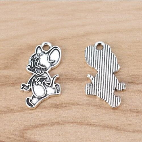 10 Pieces Mouse Charms Pendants Beads for Jewellery Making Findings 23x13mm