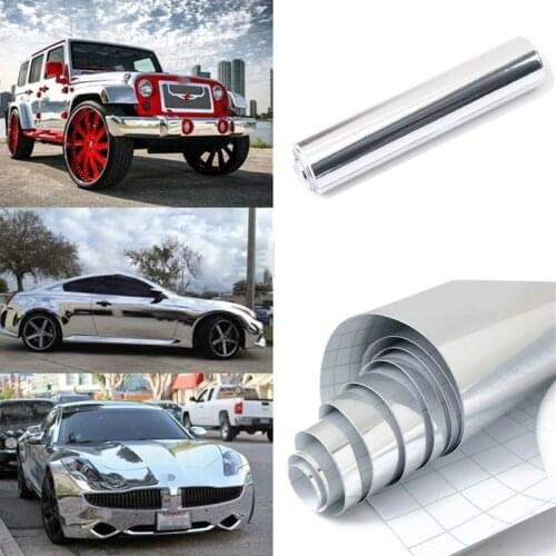 152*20CM High Stretchable Silver Chrome Air Bubble Free Mirror Vinyl Wrap Film Sticker Sheet Emblem Car Bike Motor Body Cover