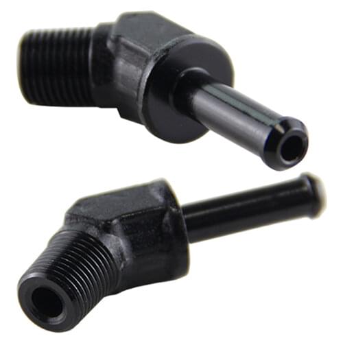 2PCS ALUMINUM 1/8" NPT MALE 45 DEGREE TO 1/4" HOSE BARB NIPPLE AN4 FITTING BLACK